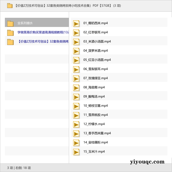 全系列糖水、132套高清菜谱视频,以及32套各类烧烤炭烤小吃技术合集【57GB】-思思资源站