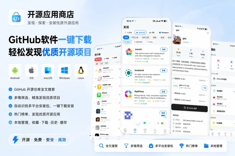 开源应用商店:GitHub软件一键下载,轻松发现优质开源项目-思思资源站