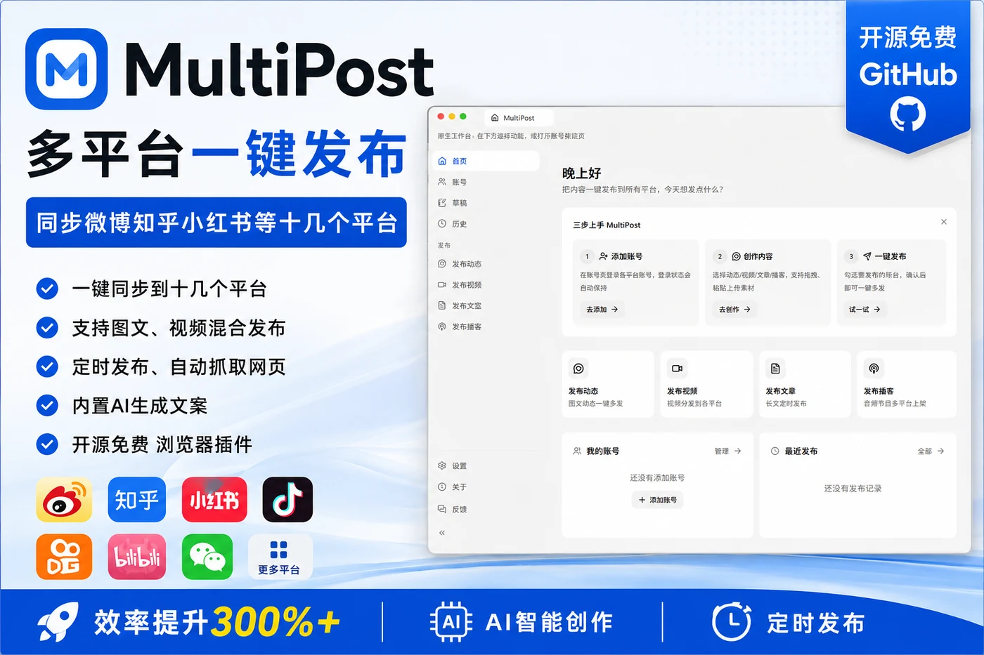 MultiPost多平台一键发布:开源免费浏览器插件,同步微博知乎小红书等十几个平台-思思资源站