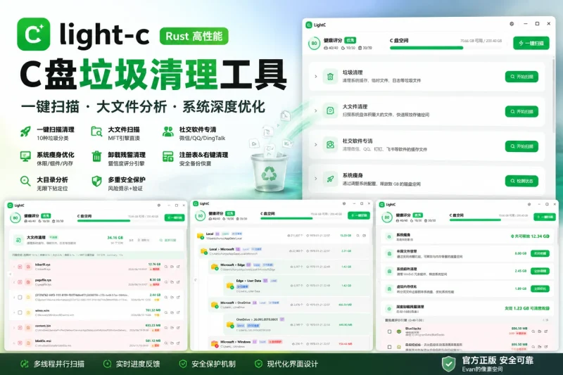 C盘垃圾清理工具 light-c:一键扫描、大文件分析与系统深度优化-思思资源站