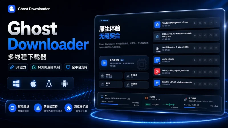 Ghost Downloader 多线程下载器：支持BT磁力、M3U8直播录制及全平台-思思资源站