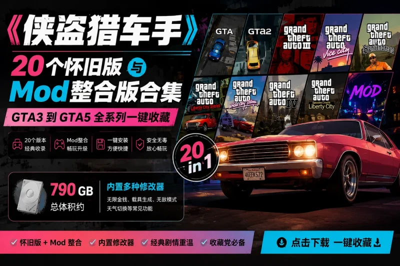侠盗猎车手 20 个怀旧版与 Mod 整合版合集:GTA3 到 GTA5 全系列一键收藏-思思资源站