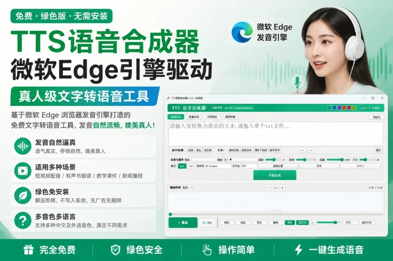 免费TTS语音合成器绿色版:微软Edge引擎驱动的真人级文字转语音工具-思思资源站