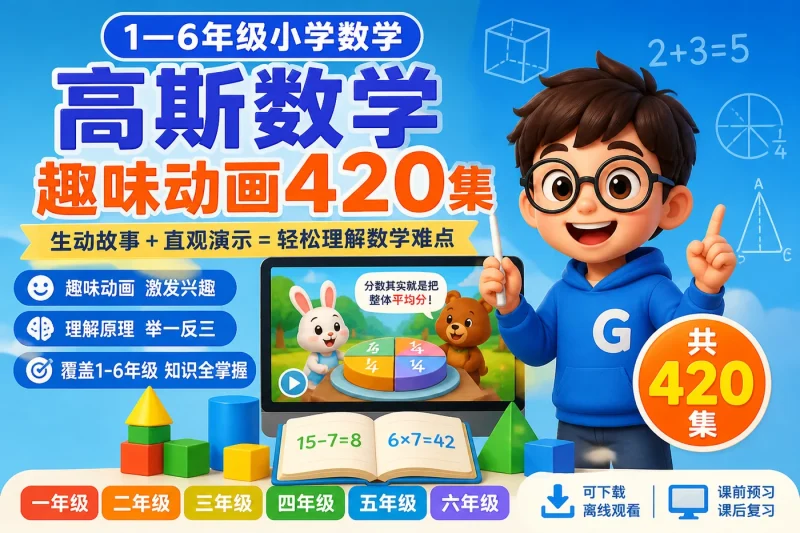 高斯数学趣味动画420集:1—6年级小学数学动画启蒙全覆盖资源-思思资源站