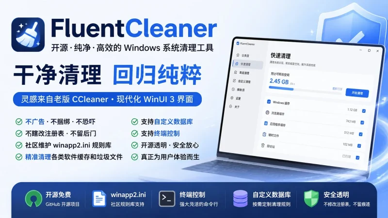 FluentCleaner:开源无广告的 Windows 系统清理工具,WinUI 3 界面精准清理缓存垃圾-思思资源站