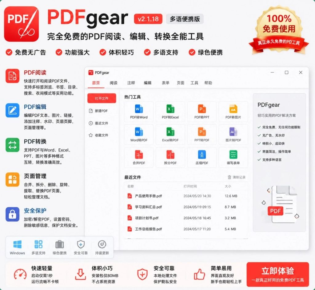 图片[1]-PDFgear 多语便携版：免费PDF阅读编辑转换工具，支持批注与文档处理-思思资源站