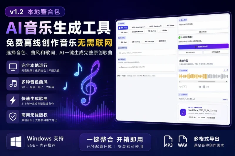 AI音乐生成工具v1.2本地整合包下载 – 免费离线创作音乐无需联网-思思资源站