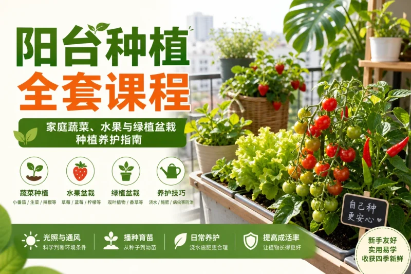 阳台种植全套课程:家庭蔬菜、水果与绿植盆栽种植养护指南-思思资源站