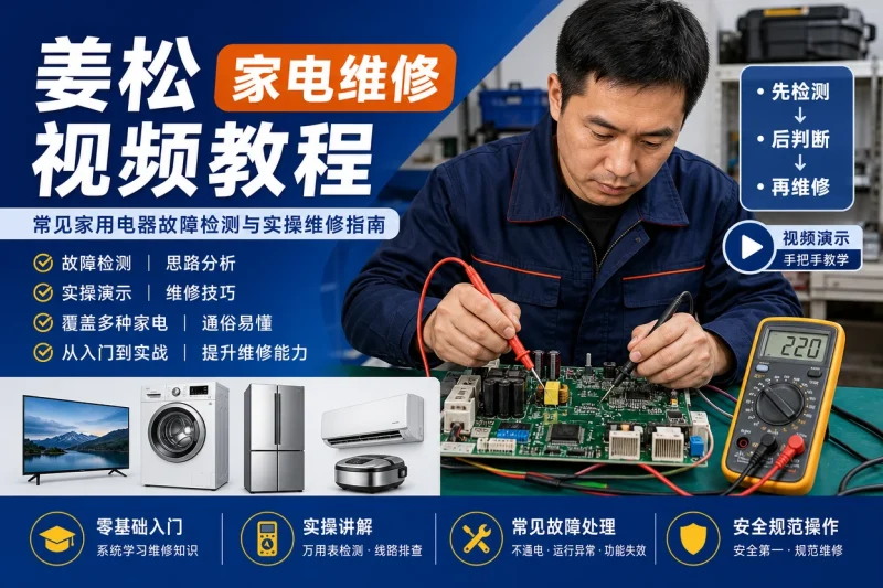 姜松《家电维修视频教程》:常见家用电器故障检测与实操维修指南-思思资源站
