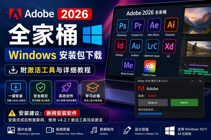 Adobe 2026 全家桶 Windows 安装包下载:附激活工具与详细教程-思思资源站