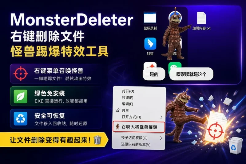 MonsterDeleter:Windows 右键删除文件动画工具,怪兽踢爆文件特效软件-思思资源站