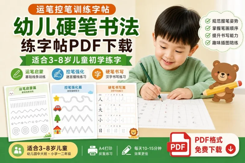 幼儿硬笔书法练字帖PDF下载 – 运笔控笔训练字帖适合3-8岁儿童初学练字-思思资源站