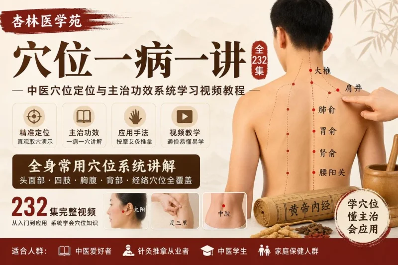 杏林医学苑穴位一病一讲全232集:中医穴位定位与主治功效系统学习视频教程-思思资源站