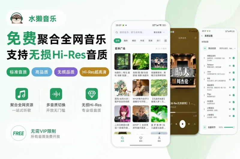 水獭音乐:免费聚合全网音乐资源,支持无损Hi-Res音质在线听歌-思思资源站